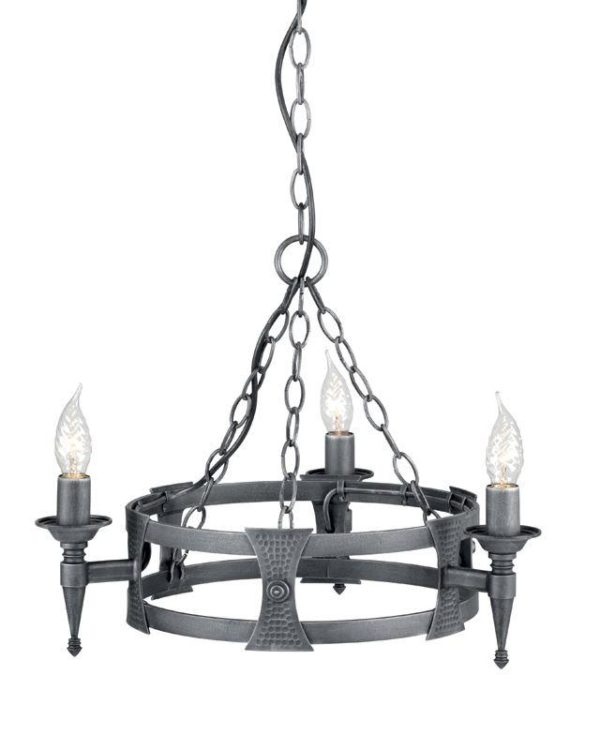 Elstead Saxon SAX3 BLK/SIL 3 Light Beaten Chandelier