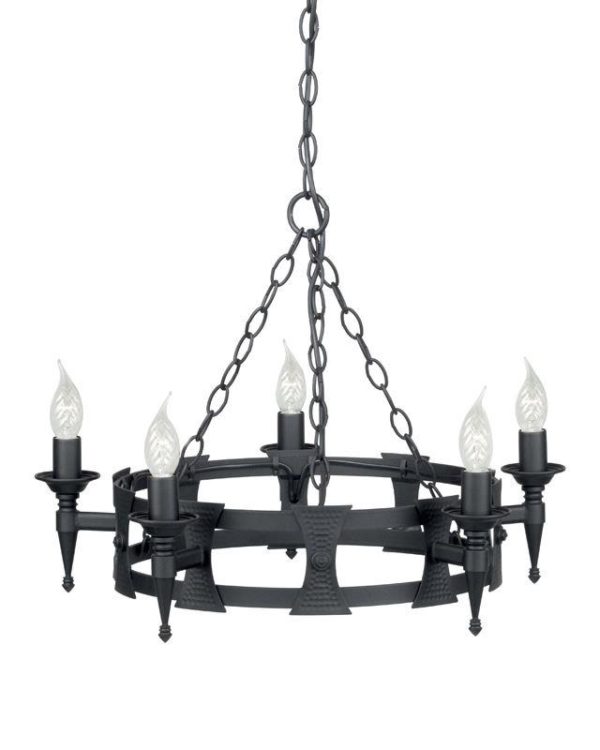 Elstead Saxon SAX5 BLK 5 Light Decorative Beaten Chandelier