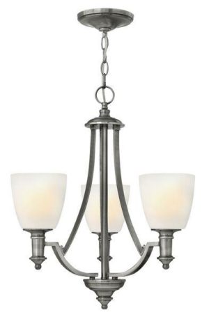 HK/TRUMAN3 3 Light Antique Nickel & Glass Modern Chandelier