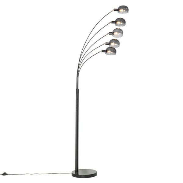 Design floor lamp black with smoke glass 5-light - Sixties Marmo