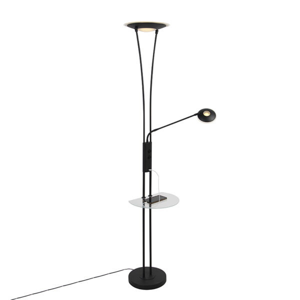 Floor lamp black with reading arm incl. LED and USB port - Seville