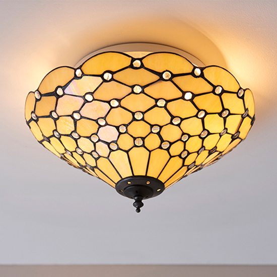 Pearl Medium Tiffany Glass Flush Ceiling Light In Bronze