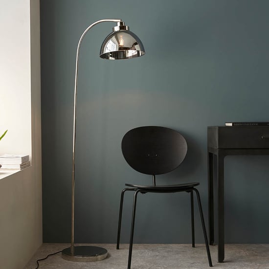 Chico Task Smoked Glass Shade Floor Lamp In Bright Nickel