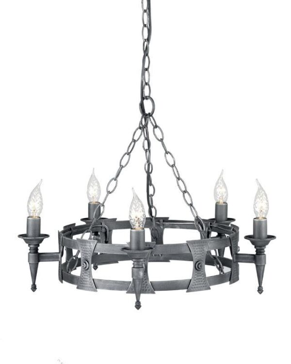 Elstead Saxon SAX5 BLK/SIL 5 Light Beaten Chandelier