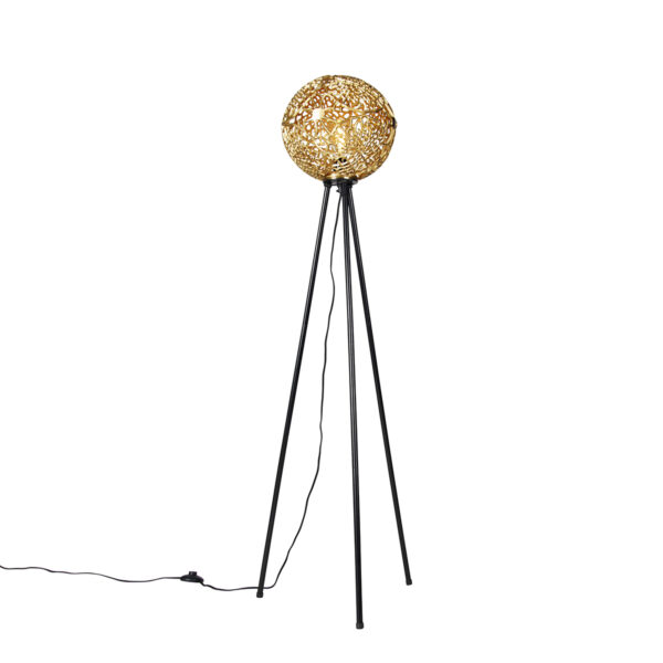 Art Deco floor lamp tripod gold - Maro