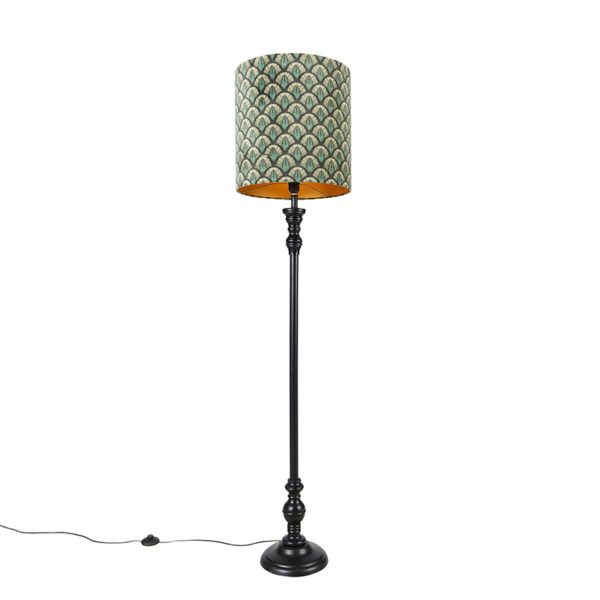 Classic floor lamp black with shade peacock design 40 cm - Classico