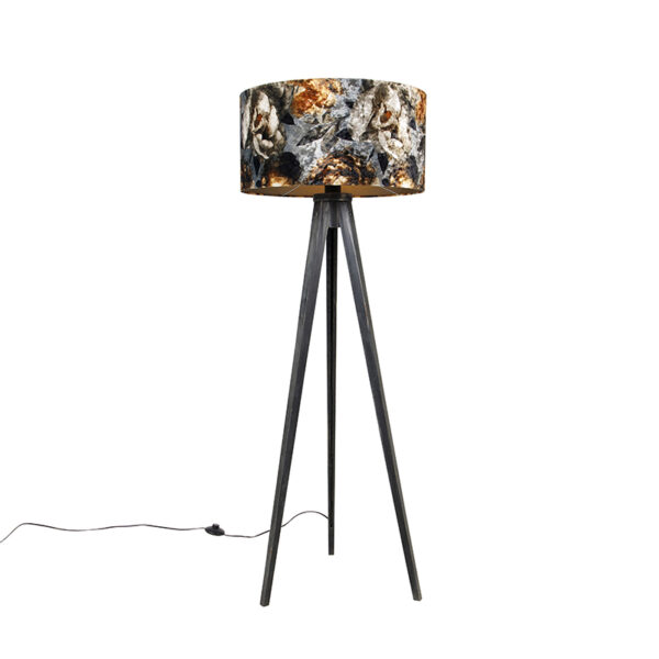 Floor lamp tripod black with shade flowers 50 cm - Tripod Classic