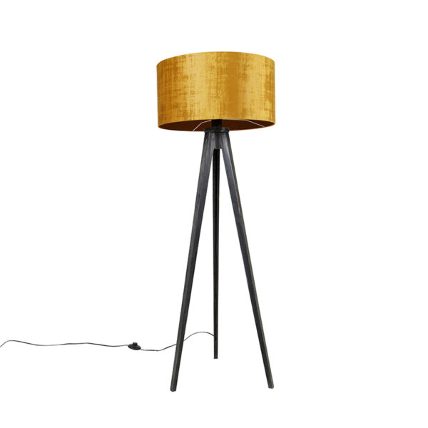 Floor lamp tripod black with shade gold 50 cm - Tripod Classic