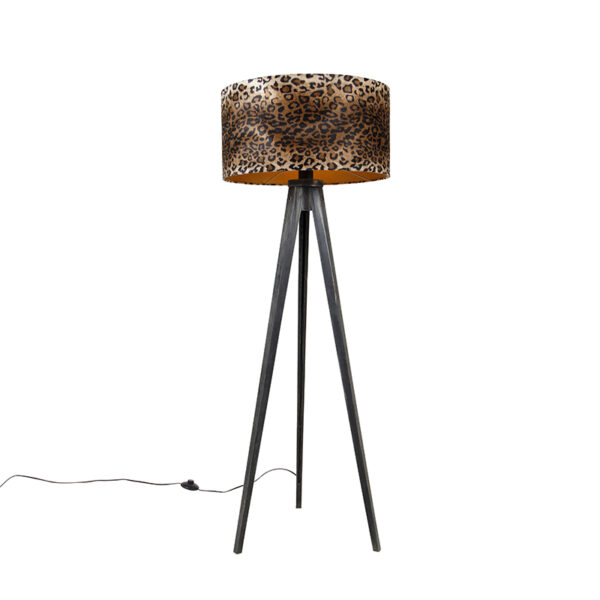 Floor lamp tripod black with shade leopard 50 cm - Tripod Classic