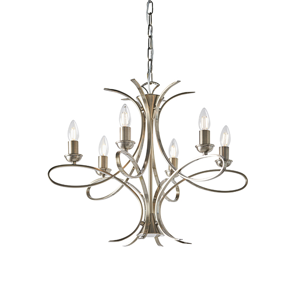 Interiors 1900 CA7P6BB Penn 6 Light Chandelier In Brushed Brass