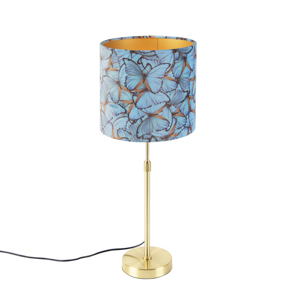 Table lamp gold / brass with velor shade butterflies 25 cm - Parte