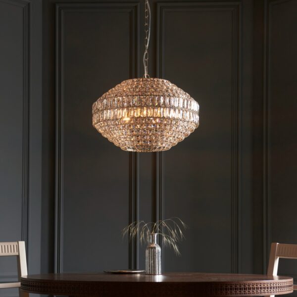 Venice Clear Crystal 5 Light Ceiling Chandelier In Bright Nickel Finish