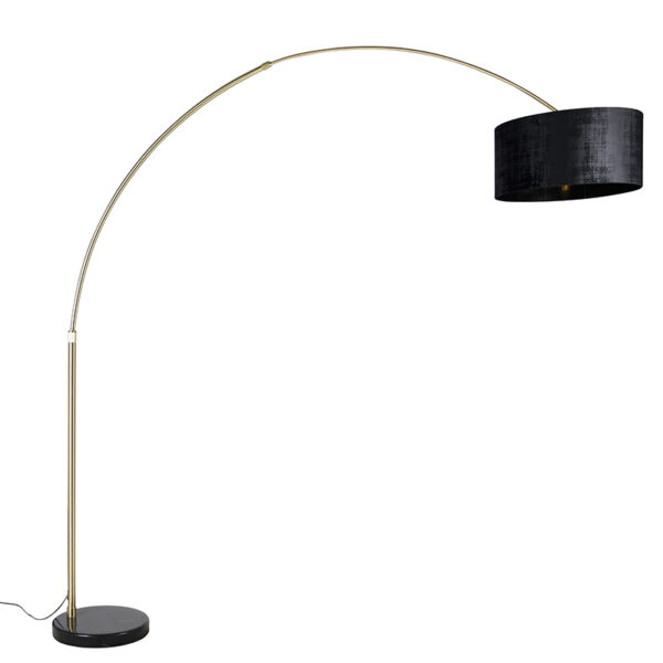 Arc lamp brass with black fabric shade black 50 cm - XXL