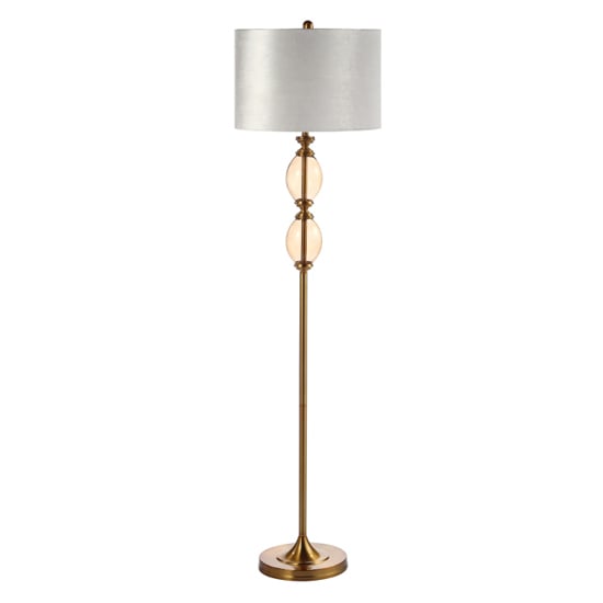 Hanford Cream Velvet Shade Floor Lamp With Amber Brown Glass Base