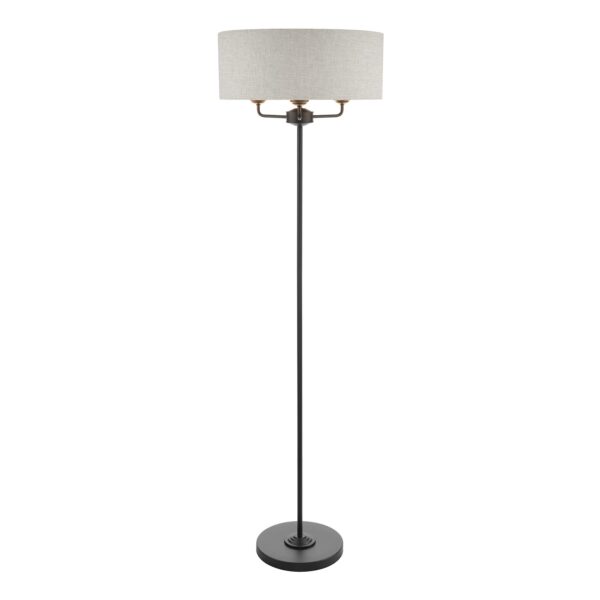 Laura Ashley Sorrento 3 Light Floor Lamp In Matt Black With Natural Shade LA3756361-Q