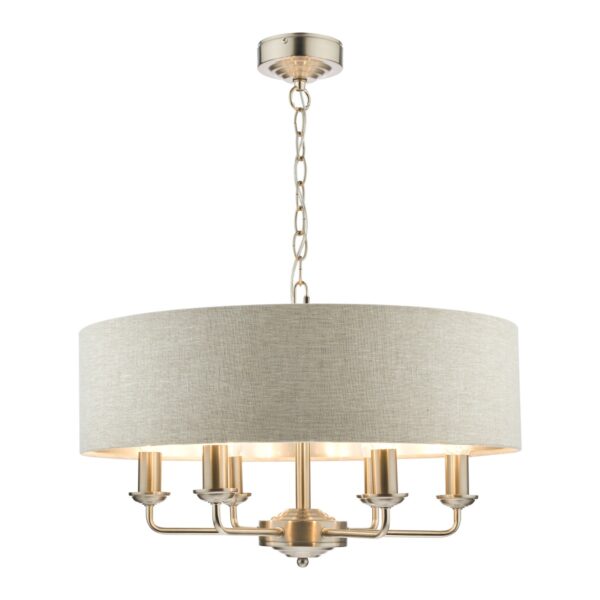 Laura Ashley Sorrento 6 Light Armed Fitting Ceiling Light in Brushed Chrome with Natural Shade