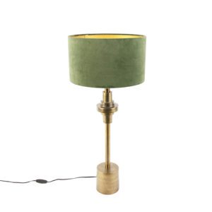 Art deco table lamp with velor shade green 35 cm – Diverso