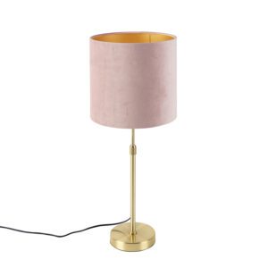 Table lamp Gold/Brass with 25cm Velvet Aged Pink Shade – Parte