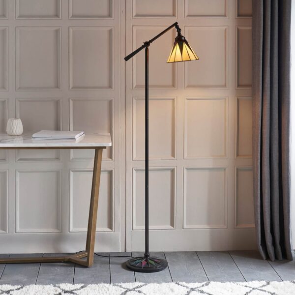 Dark Star Task Tiffany Cream Glass Floor Lamp In Black