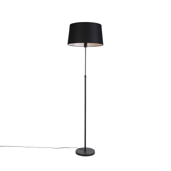 Floor lamp black with black linen shade 45cm adjustable - Parte