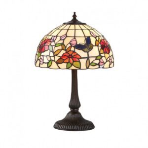 Interiors 1900 63998 Butterfly Tiffany Small 1 Light Table Lamp In Bronze With Shade – Height: 445mm