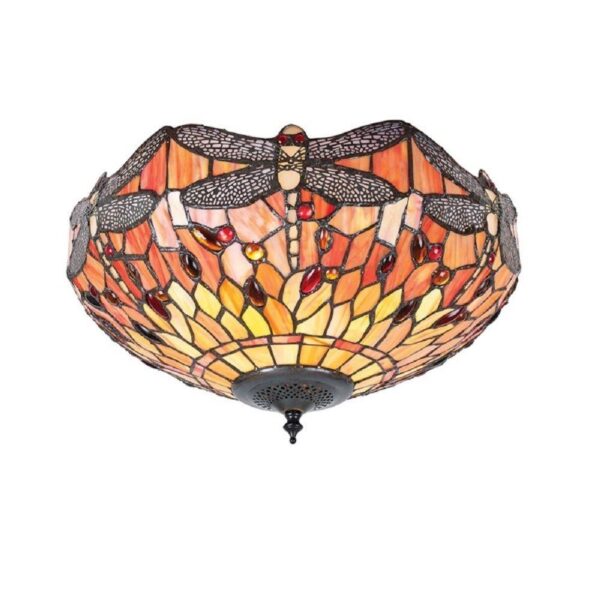 Interiors 1900 70721 Dragonfly Flame Tiffany Medium 2 Light Flush Ceiling Light