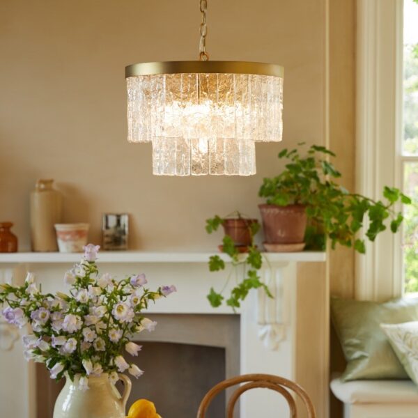 Laura Ashley Durnsford 4 Light Textured Glass Ceiling Pendant Light In Matt Antique LA3756411-Q