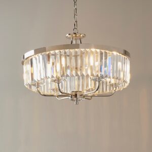 Stunning 6 Light Ceiling Chandelier In Bright Nickel Finish With Clear Cut Glass