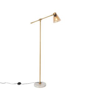 Art deco floor lamp bronze with marble and amber glass – Nina