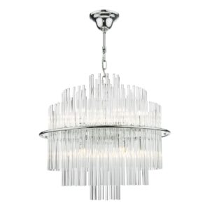 Dar Lighting Lukas 13 Light Ceiling Chandelier In Polished Chrome With Glass Rods