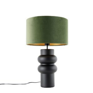 Design Table Lamp Black Velvet Shade Green with Gold 35 cm – Alisia