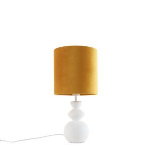 Design Table Lamp White Velvet Shade Yellow with Gold 25 cm – Alisia