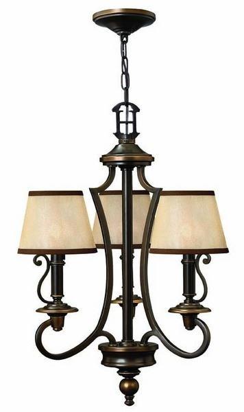 HK/PLYMOUTH3 3 Light Vintage Chandelier in Olde Bronze