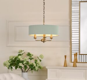 Laura Ashley Sorrento 3 Light Ceiling Chandelier In Matt Antique Brass With Green Shade LA3756409-Q