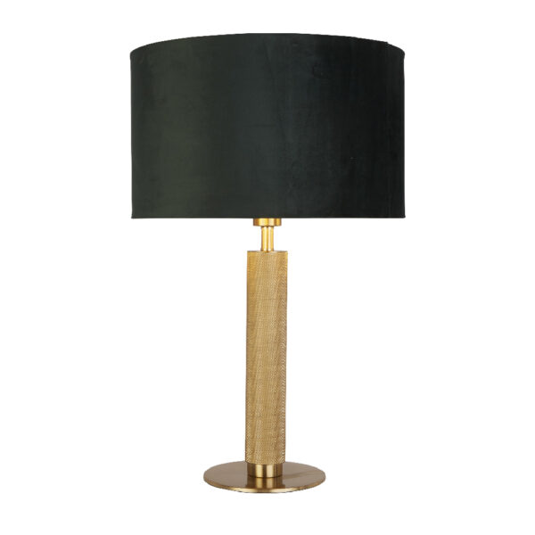 London Green Velvet Shade Table Lamp In Knurled Brass