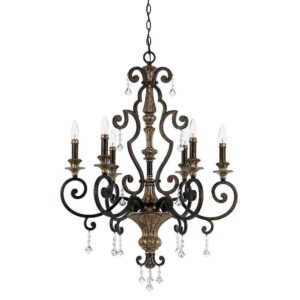 QZ/MARQUETTE6/A 6 Light Crystal Drop Heirloom Chandelier