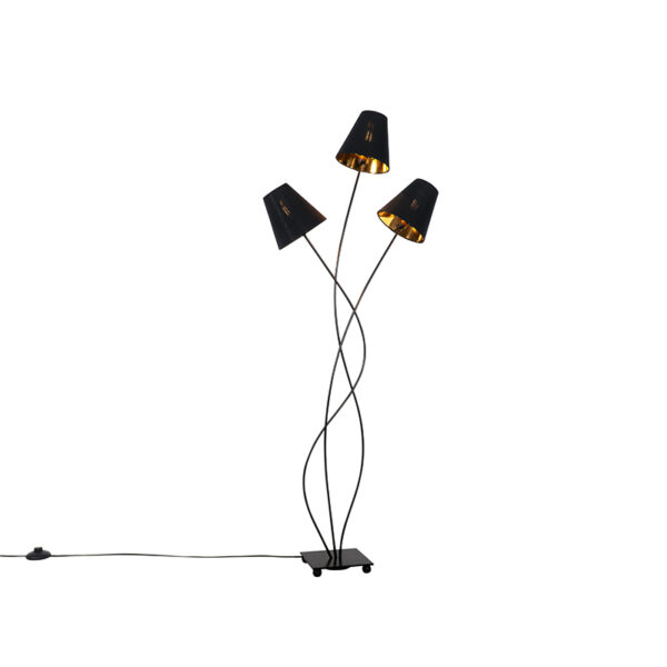 Design floor lamp black with gold 3-light - Melis