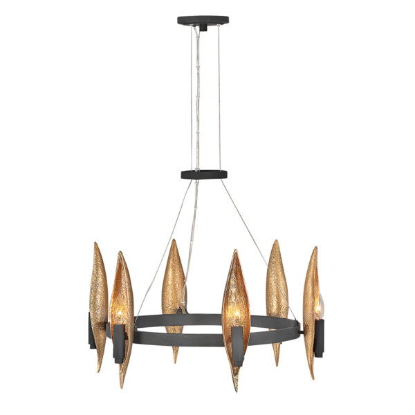 Quintiesse QN-WILLOW6-CBK Willow 6 Light Ceiling Chandelier In Carbon Black And Deluxe Gold Finish