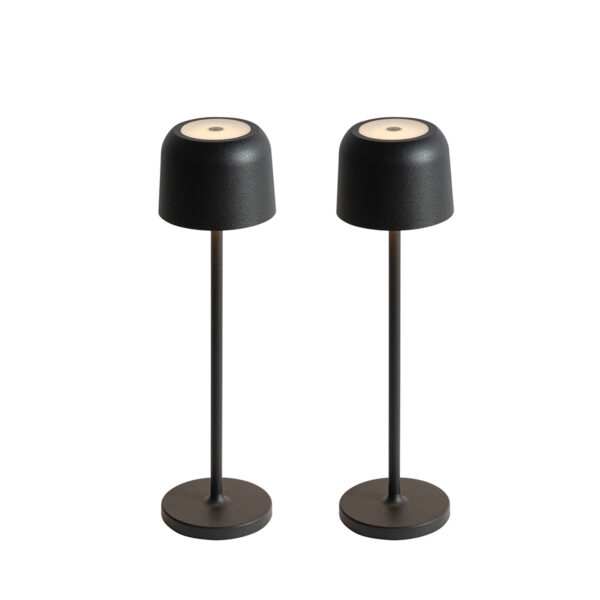 Set of 2 Mushroom Table Lamps Black Incl. Charging Station - Raika