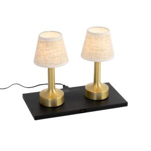 Set of 2 Table Lamps Gold with Beige RGBW Rechargeable – Elise