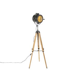 Tripod floor lamp black with wood studio spot – Radient