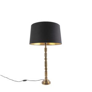 Art deco table lamp bronze with cotton shade black 45 cm – Torre