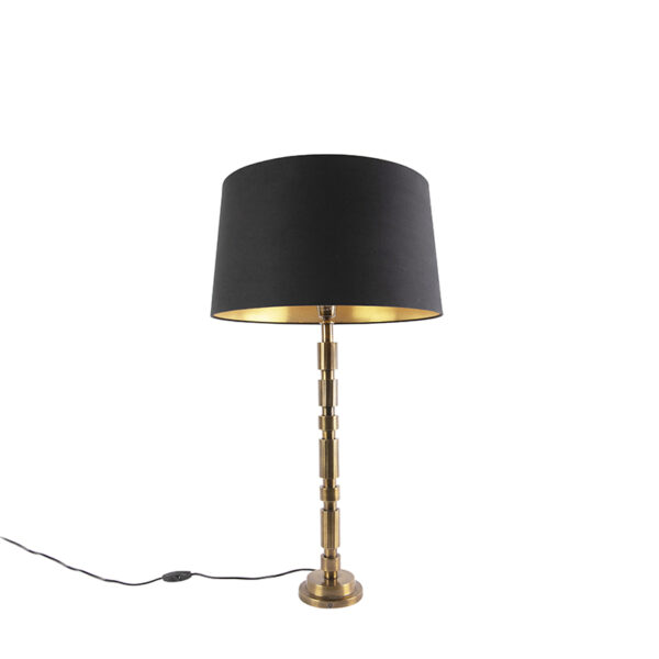 Art deco table lamp bronze with cotton shade black 45 cm - Torre