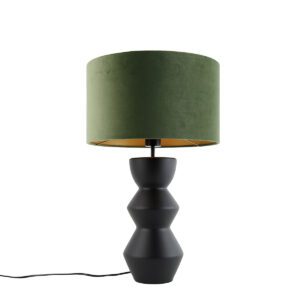 Design Table Lamp Black Velvet Shade Green with Gold 35 cm – Alisia