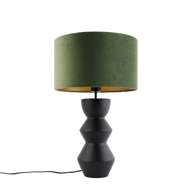 Design Table Lamp Black Velvet Shade Green with Gold 35 cm - Alisia