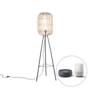 Smart rural floor lamp rattan incl. WiFi A60 – Manila