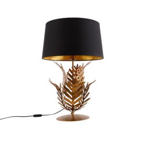 Table lamp gold with black cotton shade 40 cm – Botanica