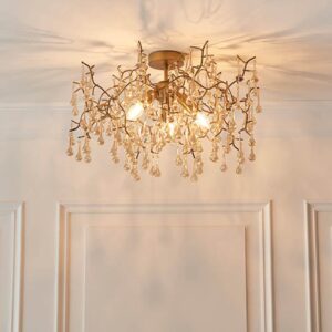 Aberdeen Glass Semi-Flush Ceiling Light In Aged Gold