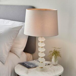 Allen Natural Fabric Shade Table Lamp In Brushed Gold