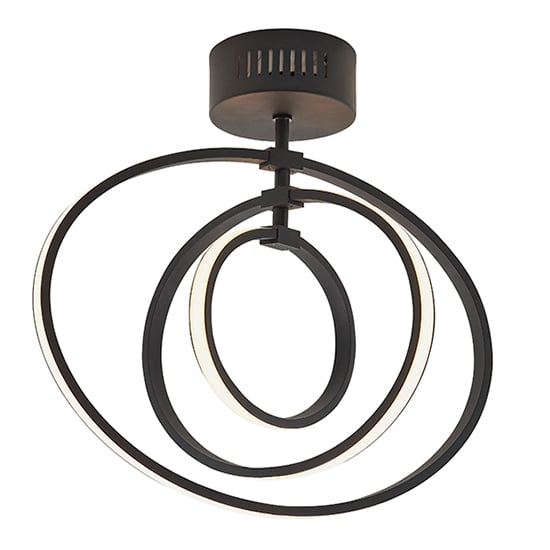 Avali LED 3 Lights Semi Flush Ceiling Light In Matt Black